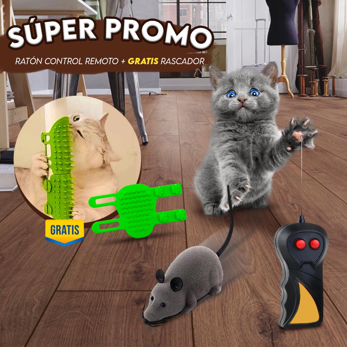 ¡Súper Promo! 🐭 Ratón a Control Remoto + Rascador Gratis 🐾 – ¡Diversión Asegurada para tu Gato!